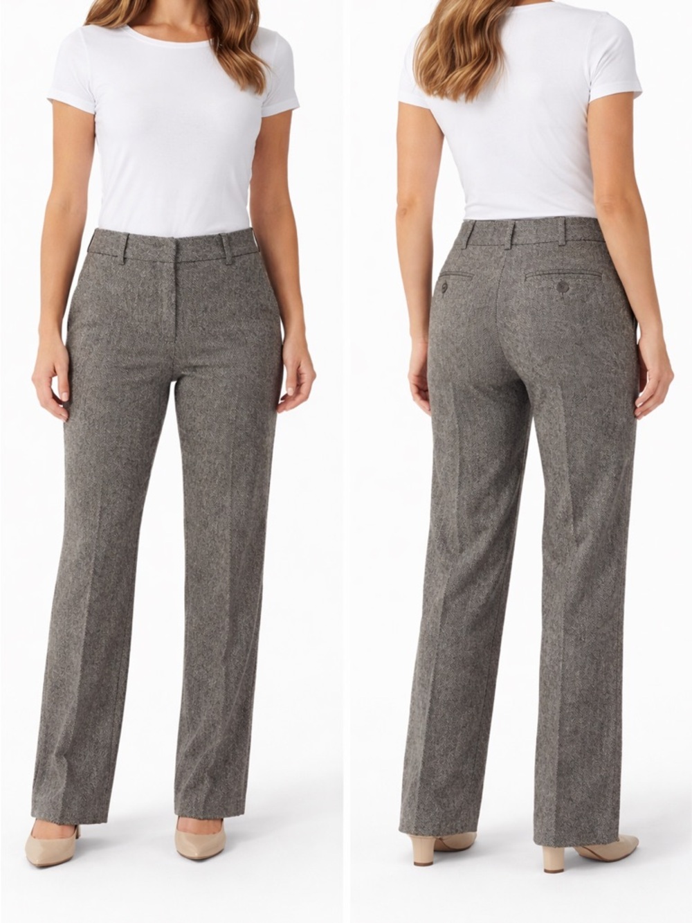 Michael Kors Gray Herringbone Tailored Straight-Leg Trousers